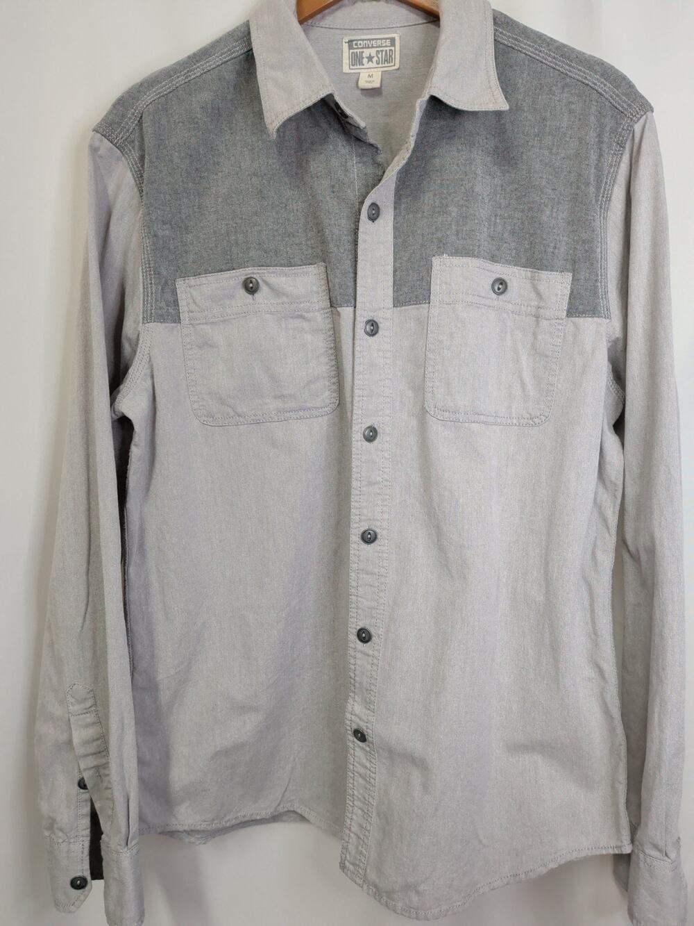 Fall Two-tone Gray Long Sleeve Button Down Converse Men's M